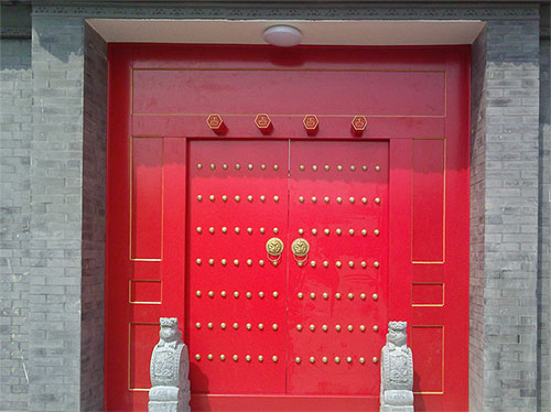 运粮湖管理区中国传统四合院系列朱红色中式木制大门木作